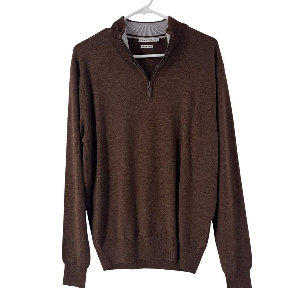 Peter Millar Mens Brown 100% Extrafine Italian Merino Wool Quarter Zip Sweater M - Picture 2 of 10